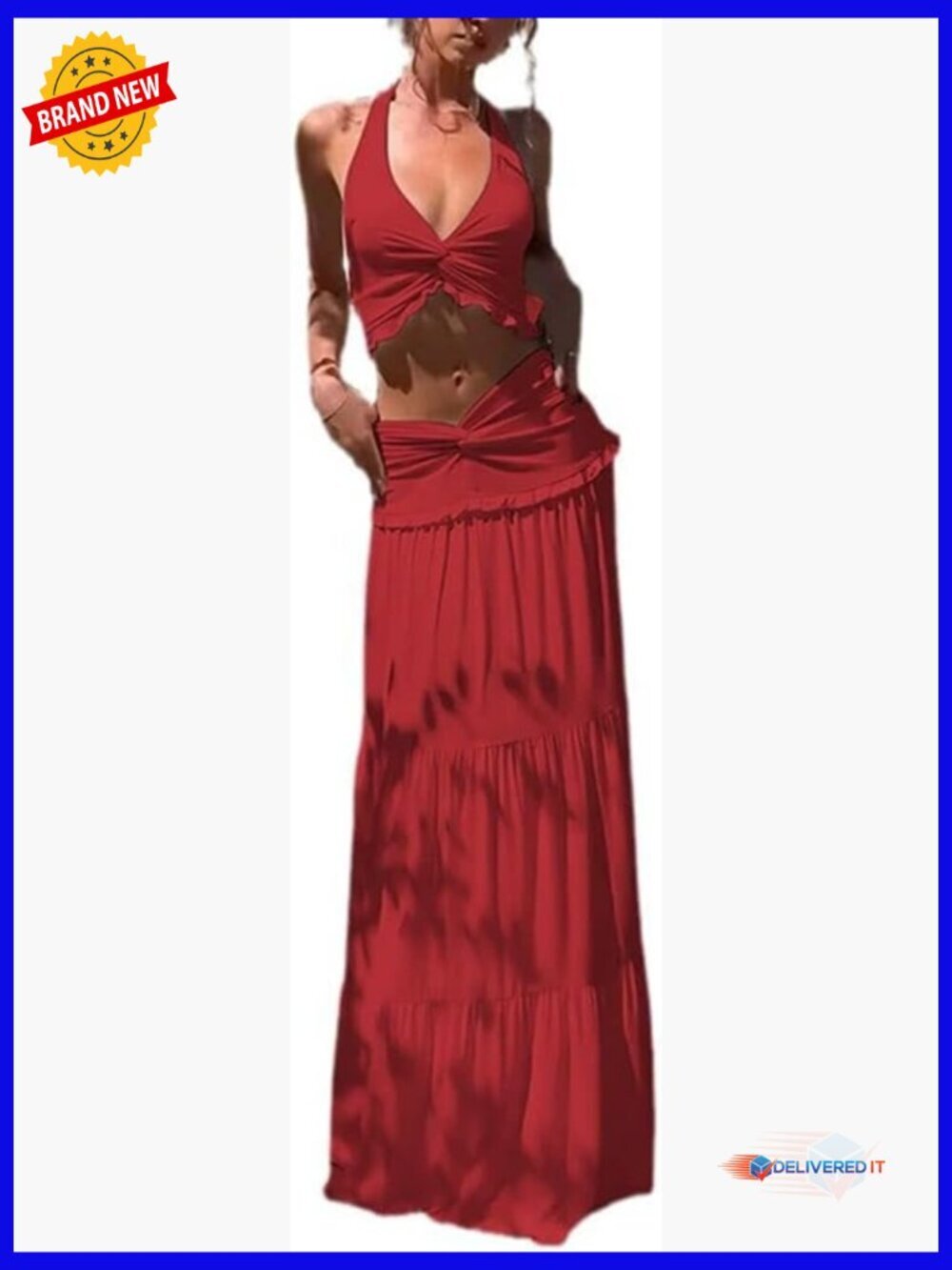 Sleeveless Strap Top Maxi Skirt Set Polyester Two Piece Outfit